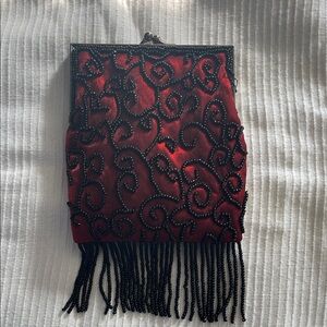 Lancome Red and Black Beaded Clutch